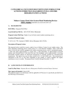 Categorical Exclusion Documentation Format for Actions Other Than Hazardous Fuels and Fire Rehabilitation Actions