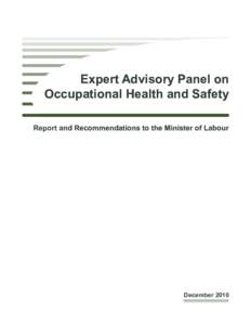 Expert Advisory Panel on Occupational Health and Safety - Report and Recommendations to the Minister of Labour