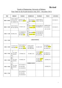 Revised Faculty of Engineering, University of Ruhuna. Time Table for the Fourth Semester (July 2013 – December[removed]MONDAY  08:30 – 09:30