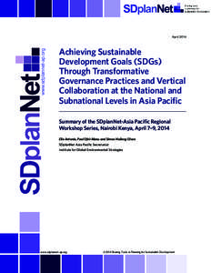 Achieving Sustainable Development Goals (SDGs) Through Transformative Governance Practices and Vertical Collaboration at the National and Subnational Levels in Asia Pacific