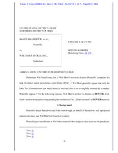 Case: 1:14-cvJG Doc #: 39 Filed: of 7. PageID #: 468  UNITED STATES DISTRICT COURT NORTHERN DISTRICT OF OHIO ------------------------------------------------------: SHAUN BRANDEWIE, et. al.,