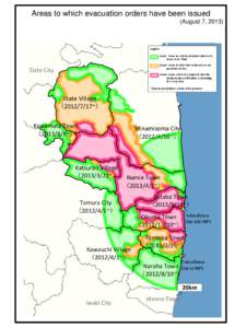 Areas to which evacuation orders have been issued (August 7, 2013)