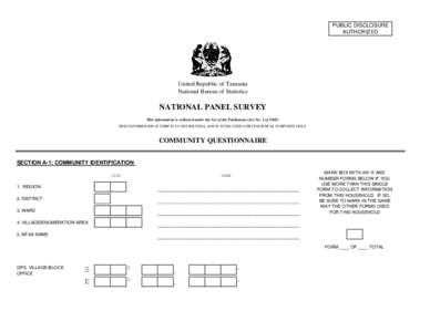 PUBLIC DISCLOSURE AUTHORIZED United Republic of Tanzania National Bureau of Statistics