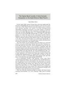 The Osprey Beach Locality: A Cody Complex Occupation on the South Shore of West Thumb Mack William Shortt In early August 2000, a group of Wichita State archeology students under the direction of Donald Blakeslee recover