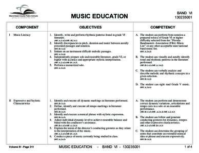 BAND VI[removed]MUSIC EDUCATION COMPONENT I