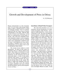 Orissa Review * September[removed]Growth and Development of Press in Orissa