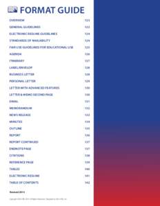 format guide overview							123 general guidelines					123 electronic resume guidelines			  124