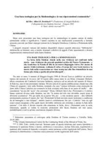 1  Una base teologica per la Sindonologia e le sue ripercussioni ecumeniche* del Rev. Albert R. Dreisbach** (Traduzione di Angela Balletti) Collegamento pro Sindone Internet – Giugno 2002 © Tutti i diritti riservati**