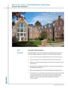 ON CALL CIVIL ENGINEERING SERVICES Durham, New Hampshire Client  University of New Hampshire