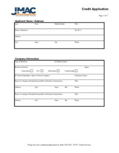 Credit Application Page 1 of 2 Applicant Name / Address Last: