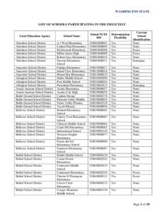 WASHINGTON STATE  LIST OF SCHOOLS PARTICIPATING IN THE FIELD TEST Local Education Agency Aberdeen School District