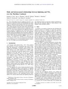 GEOPHYSICAL RESEARCH LETTERS, VOL. 38, L19803, doi:[removed]2011GL048578, 2011  Daily and intraseasonal relationships between lightning and NO2 over the Maritime Continent Katrina S. Virts,1 Joel A. Thornton,1 John M. Wal