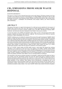 Good Practice Guidance and Uncertainty Management in National Greenhouse Gas Inventories  CH 4 EM IS SI ONS FROM SO LID WA S TE D ISP OSA L ACKNOWLEDGEMENTS This paper was written by Jens E. Frøiland Jensen (Norconsult)