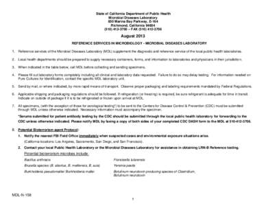 State of California Department of Public Health Microbial Diseases Laboratory 850 Marina Bay Parkway, E-164 Richmond, California[removed]3700 – FAX[removed]