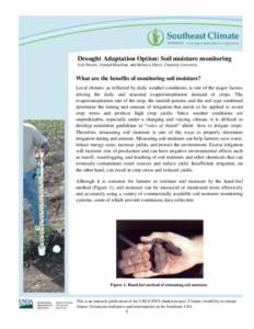 Drought Adaptation Option: Soil moisture monitoring José Payero, Ahmad Khalilian, and Rebecca Davis: Clemson University What are the benefits of monitoring soil moisture? Local climate, as reflected by daily weather con