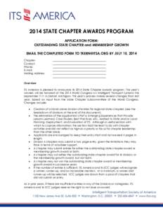 2014 STATE CHAPTER AWARDS PROGRAM APPLICATION FORM: OUTSTANDING STATE CHAPTER and MEMBERSHIP GROWTH EMAIL THE COMPLETED FORM TO [removed] BY JULY 15, 2014 Chapter: Contact: