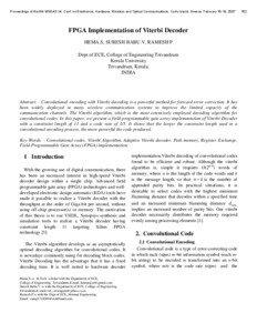 Proceedings of the 6th WSEAS Int. Conf. on Electronics, Hardware, Wireless and Optical Communications, Corfu Island, Greece, February 16-19, 2007  FPGA Implementation of Viterbi Decoder