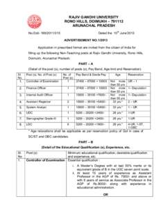 RAJIV GANDHI UNIVERSITY RONO HILLS, DOIMUKH – [removed]ARUNACHAL PRADESH Dated the 10th June’2013  No.Estt[removed]