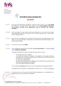 Contact Tél. : Fax : Prix SCIBB de Chimie industrielle 2016