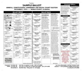 *  UNIVERSAL SAMPLE BALLOT GENERAL, CONSTITUTIONAL AMENDMENT AND SPECIAL COUNTY ELECTION