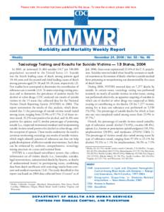 Please note: An erratum has been published for this issue. To view the erratum, please click here.  Morbidity and Mortality Weekly Report Weekly  November 24, [removed]Vol[removed]No. 46