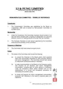 (Incorporated in Bermuda with limited liability) (Stock Code: 494) REMUNERATION COMMITTEE – TERMS OF REFERENCE  Constitution