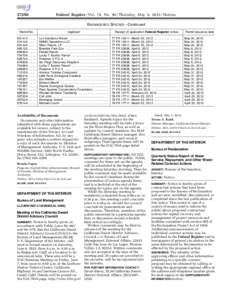 [removed]Federal Register / Vol. 78, No[removed]Thursday, May 9, [removed]Notices ENDANGERED SPECIES—Continued  Permit No.