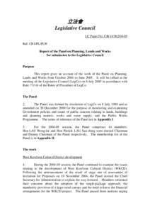 立法會 Legislative Council LC Paper No. CB[removed]Ref: CB1/PL/PLW Report of the Panel on Planning, Lands and Works for submission to the Legislative Council