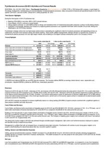 PyroGenesis Announces Q3-2014 Activities and Financial Results MONTREAL, Nov. 28, 2014 /CNW Telbec/ - PyroGenesis Canada Inc. (http://pyrogenesis.com) (TSXV: PYR), a TSX Venture 50® company, a world leader in the design