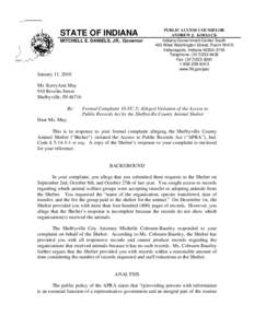 STATE OF INDIANA MITCHELL E. DANIELS, JR., Governor PUBLIC ACCESS COUNSELOR ANDREW J. KOSSACK Indiana Government Center South