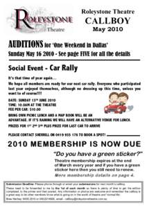 Roleystone Theatre  CALLBOY MayAUDITIONS for ‘One Weekend in Dallas’