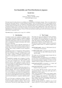 Text Readability and Word Distribution in Japanese Satoshi Sato Nagoya University Chikusa-ku, Nagoya, [removed], JAPAN [removed] Abstract