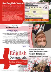 Epping Forest / Celtic nations / Northern Europe / Western Europe / Robin Tilbrook / English Democrats Party / Greensted-juxta-Ongar / Chipping Ongar / Welsh language / Europe / English nationalism / Politics of the United Kingdom