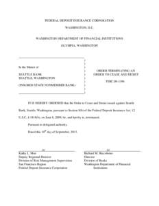 Seattle Bank - Order Terminating Cease and Desist Order