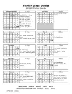 Franklin School District[removed]School Calendar 24 Days August/September M