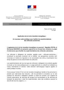 SEGOLENE ROYAL M INISTRE DE L’E NVIRONNEMENT, DE L’E NERGIE ET DE LA M ER , CHARGEE DES RELATIONS INTERNATIONALES EMMANUEL MACRON M INISTRE DE L’E CONOMIE , DE L’I NDUSTRIE