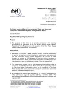 DRINKING WATER INSPECTORATE Area 7E, 9 Millbank c/o Nobel House 17 Smith Square London SW1P 3JR Direct Line: