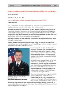 1. Juni 2013________________Bradley Manning für den Friedensnobelpreis www.forumaugsburg.de  Seite 1 Bradley Manning für den Friedensnobelpreis nominiert