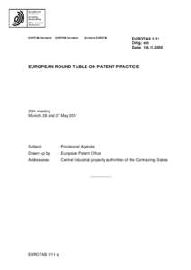 Property law / European Patent Office / Supplementary protection certificate / European Patent Convention / Double patenting / Agenda / European Round Table on Patent Practice / Patent / European Patent Organisation / Law / Civil law