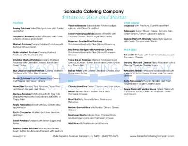 Sarasota Catering Company - Potatoes and Rice Menu