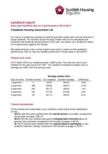 Landlord report How your landlord told us it performed inClydebank Housing Association Ltd Our role is to protect the interests of tenants and other people who use the services of social landlords. The Scottis