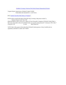 Southern Campaign American Revolution Pension Statements & Rosters Virginia Pension Application of Richard Corbett VAS528 Transcribed and annotated by C. Leon Harris [From pension records in the Library of Virginia.] [In