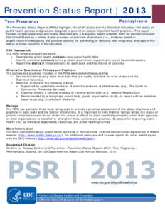 Prevention Status Report | 2013  Teen Pregnancy Pennsylvania