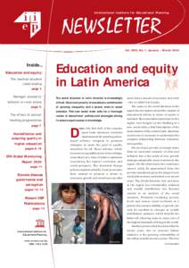 International Institute for Educational Planning  Vol. XXIII, No. 1, January – March 2005 Inside... Education and equity: