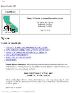 Xylene  Revised October 1989 Fact Sheet Hazard Evaluation System and Information Service