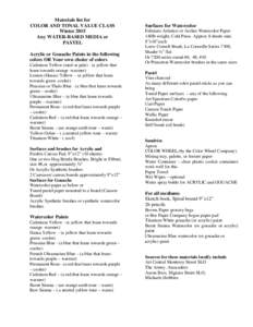 Materials Lists for Summer workshop Classes 2008
