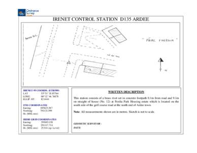 IRENET CONTROL STATION D135 ARDEE  IRENET-95 COORDS. (ETRF89) LAT 53 51’ LONG.