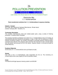 RI DEM/OTCA- Pollution Prevention Case Study, Parts manufacturer switches from 1,1,1-trichloroethane to aqueous cleaning