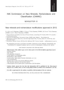 CNMNC Newsletter Mineralogical Magazine, June 2012, Vol. 76(3), pp. 807À817  IMA Commission on New Minerals, Nomenclature and