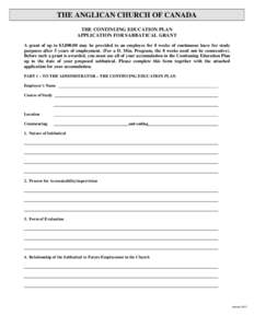 THE ANGLICAN CHURCH OF CANADA THE CONTINUING EDUCATION PLAN APPLICATION FOR SABBATICAL GRANT Print